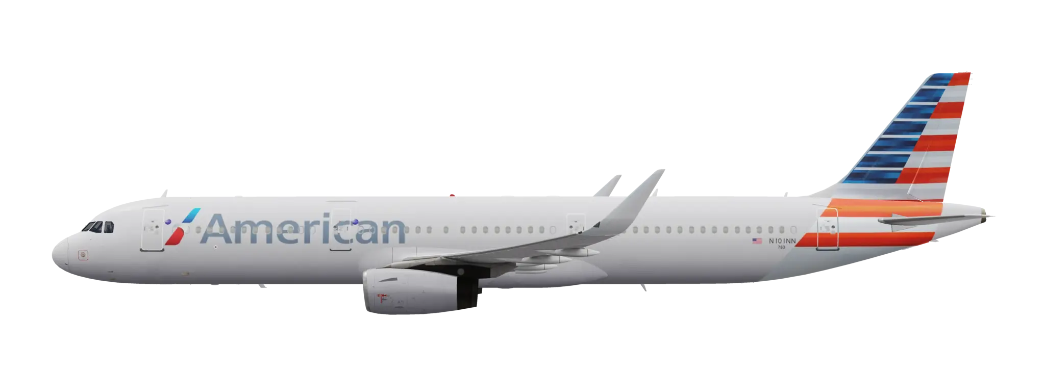 An American Airlines Airbus A321 in side view, the app's art for the inbound aircraft